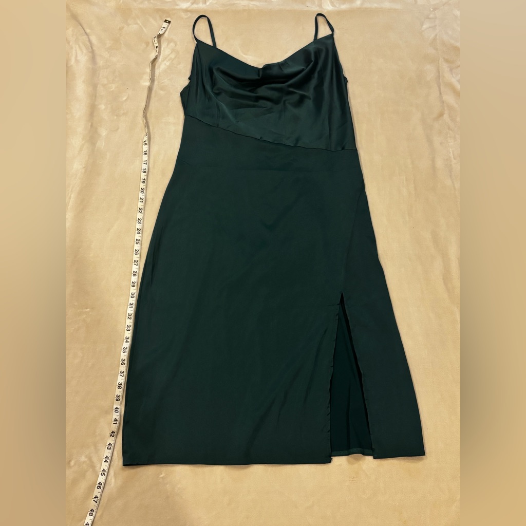 Green Cowl Neck Slip Dress With Front Slit